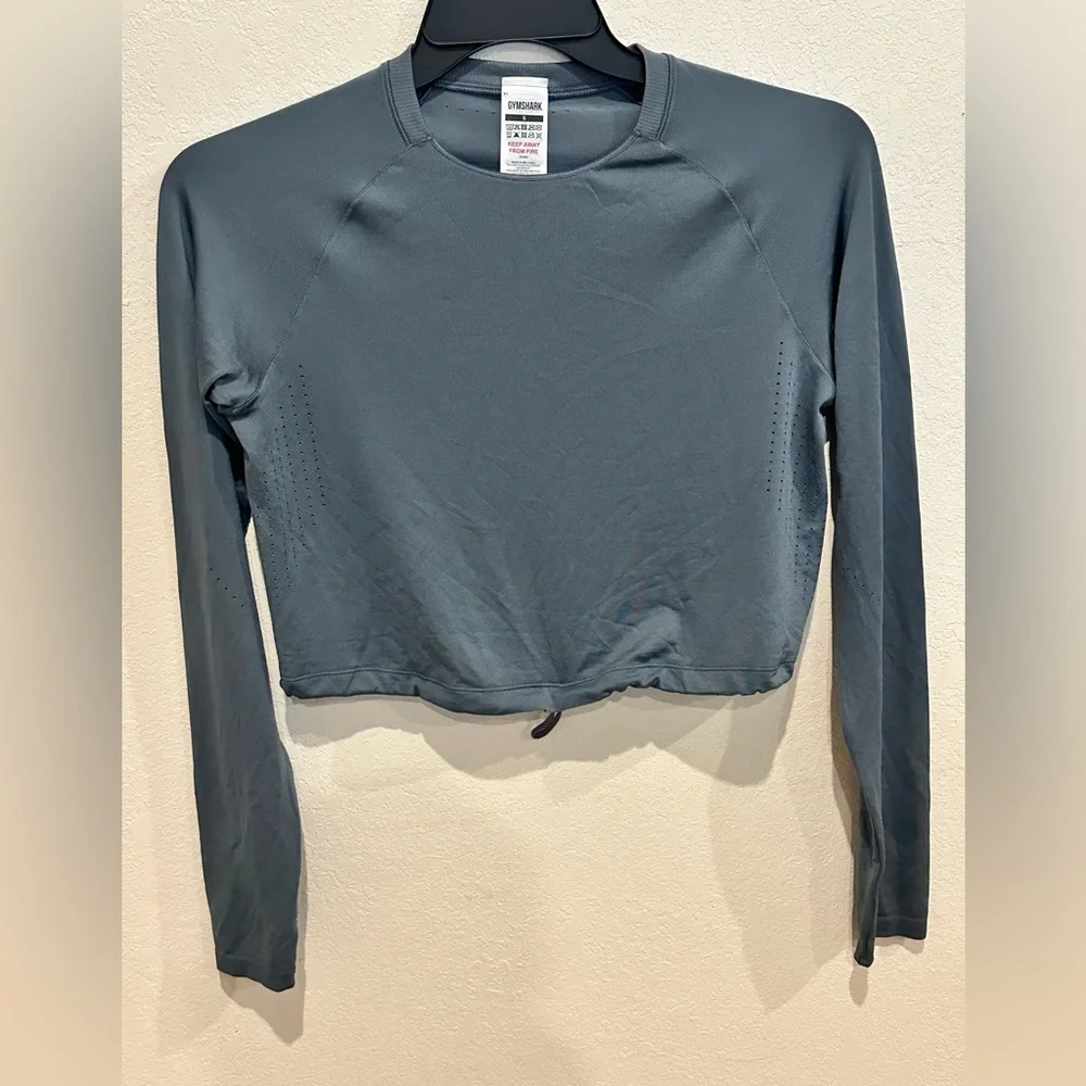 Gymshark Sweat Seamless Long Sleeve Crop Top- Gray - Picture 5 of 12